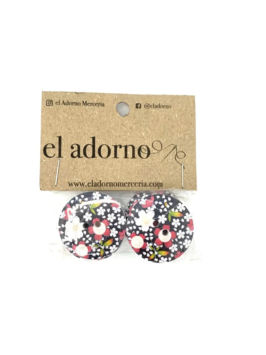 BOTON MADERA 40L (FLOR NEGRO)