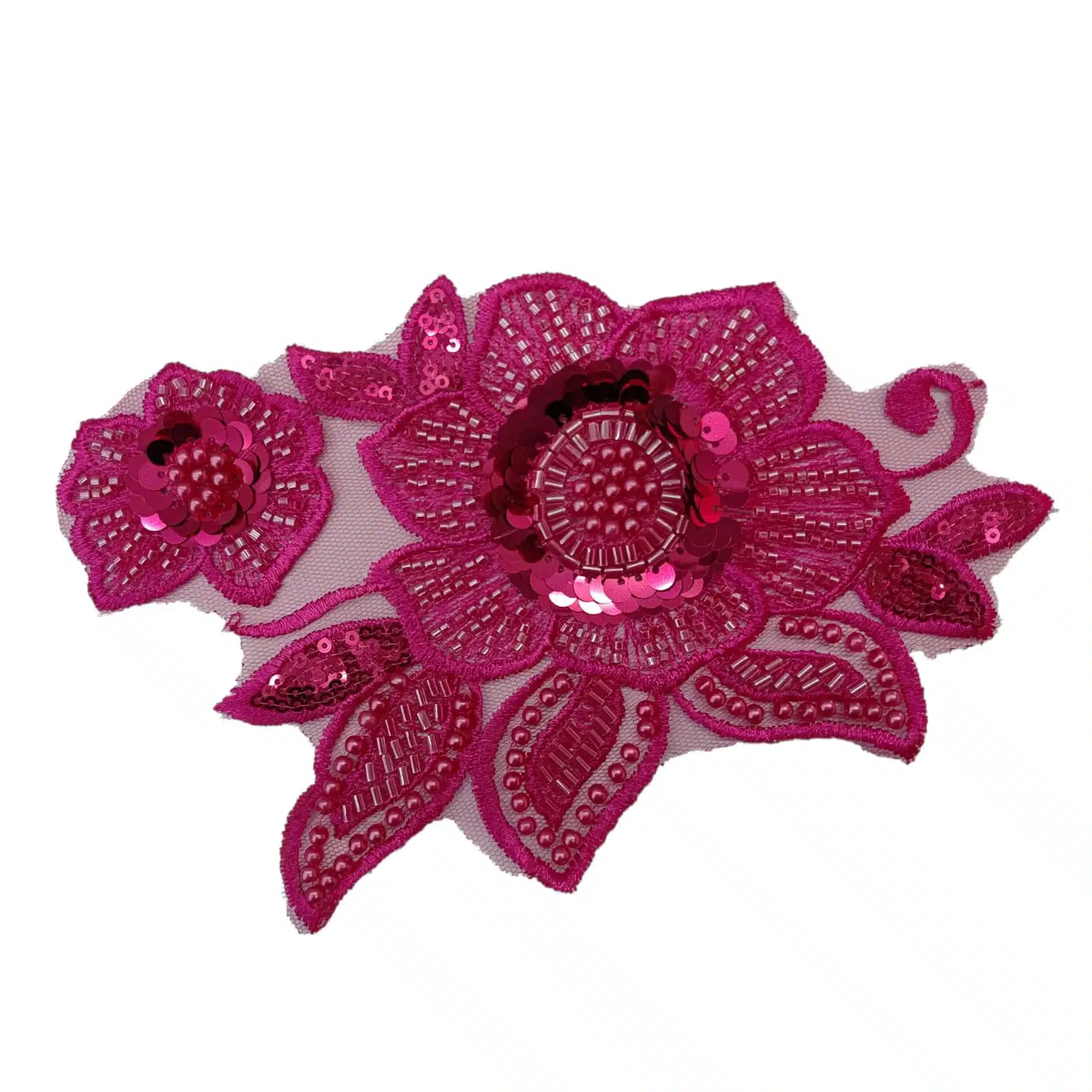 APLIQUE BORDADO EN LENTEJUELA – FLOR FUCSIA